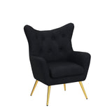 Velvet Accent Chair, Modern Wingback Arm Chair with Metal Gold Legs, Velvet Tufted Upholstered Single Sofa Chair for Living Room Bedroom, Dining Room Accent Club Guest Chair (Black)