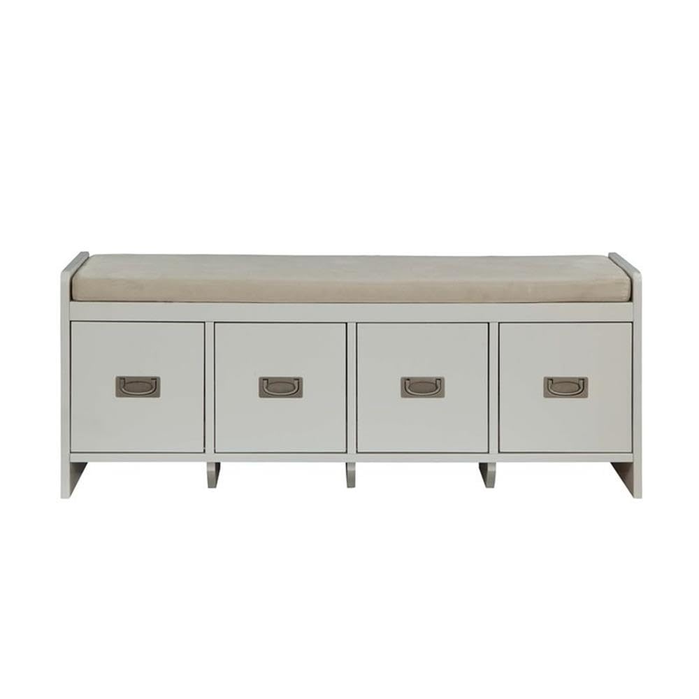 Upholstered Bench with Removable Cushion in Beige and White