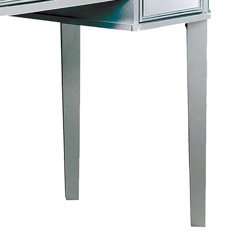 Vanity Desk with Stool, Drawers, 3 Sided Mirrors, Wood Frame, Silver and Gray