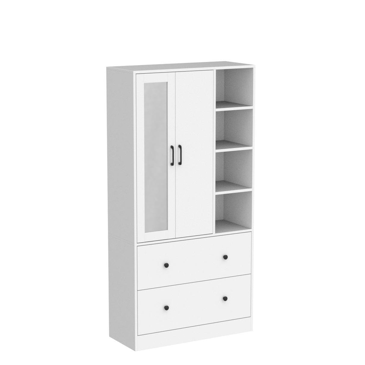 Wardrobe Armoire Wooden Closet with Mirror, 2 Doors, 2 Drawers