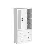 Wardrobe Armoire Wooden Closet with Mirror, 2 Doors, 2 Drawers