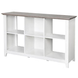 6-Shelf Modern Wood Storage Cube Bookcase, Square Organizer Cubby, White/Driftwood