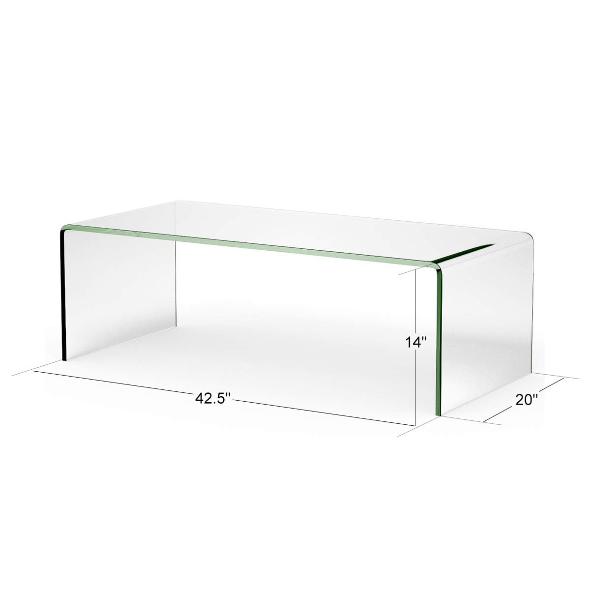 Glass Coffee Table, 42.5" L × 20" W ×14" H, Modern Home Furniture