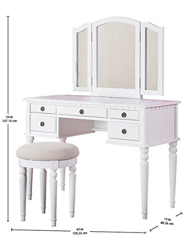 Croix Collection Vanity Set with Stool, F4074, White