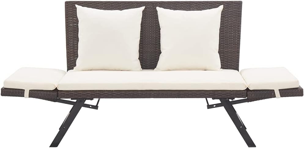 Garden Bench with Cushions 2-in-1,Garden Daybed, Both Sides Adjustable, Garden Sofa