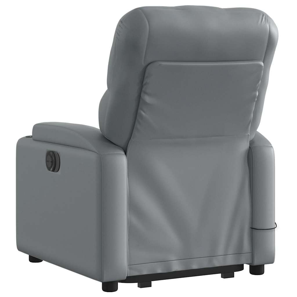 Gray Faux Leather Power Lift Massage Recliner - Electric Stand-Up Assist, Manual Tilt,