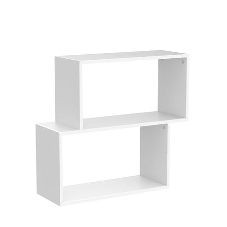 3-Tier Geometric Bookshelf White, 28’’ Tall Wood S-Shaped Display Shelves