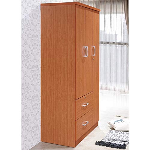 3 Door Wardrobe Armoire Closet with 2 Drawers in Cherry