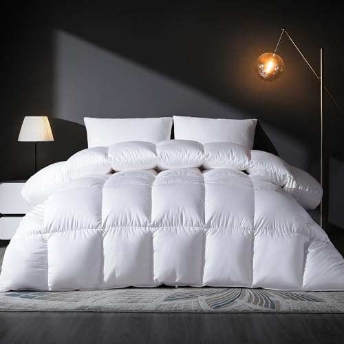 Feather Down Fiber Comforter Twin Size Duvet Insert, All Season True Baffle-Box Noiseless