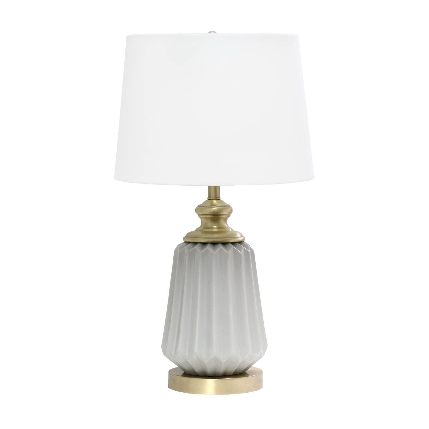 LT1092-GRY 25" Traditional Farmhouse Pleated Ceramic Endtable Bedside Table Desk Lamp