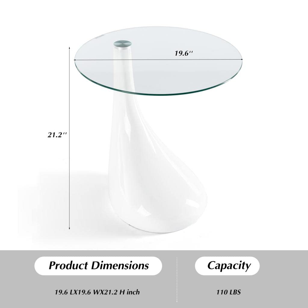 21" Tall Contemporary Round Glass Coffee Table, Tempered Glass End Table