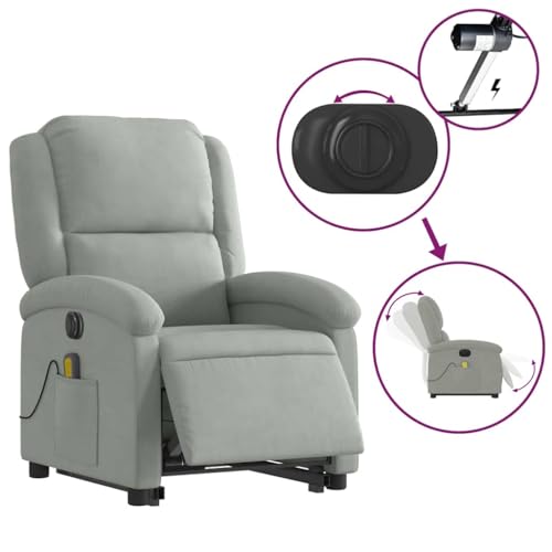 Massage Recliner - Light Gray | Power Lift & Recline, Vibration Massage, Side Pocket