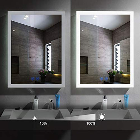 DECORAPORT LED Bathroom Mirror with Lights, LED Mirror for Bathroom, 20 x 28 Inch Lighted Vanity Mirror, Wall Mounted Anti-Fog Memory Brightness Dimmable LED Makeup Mirror