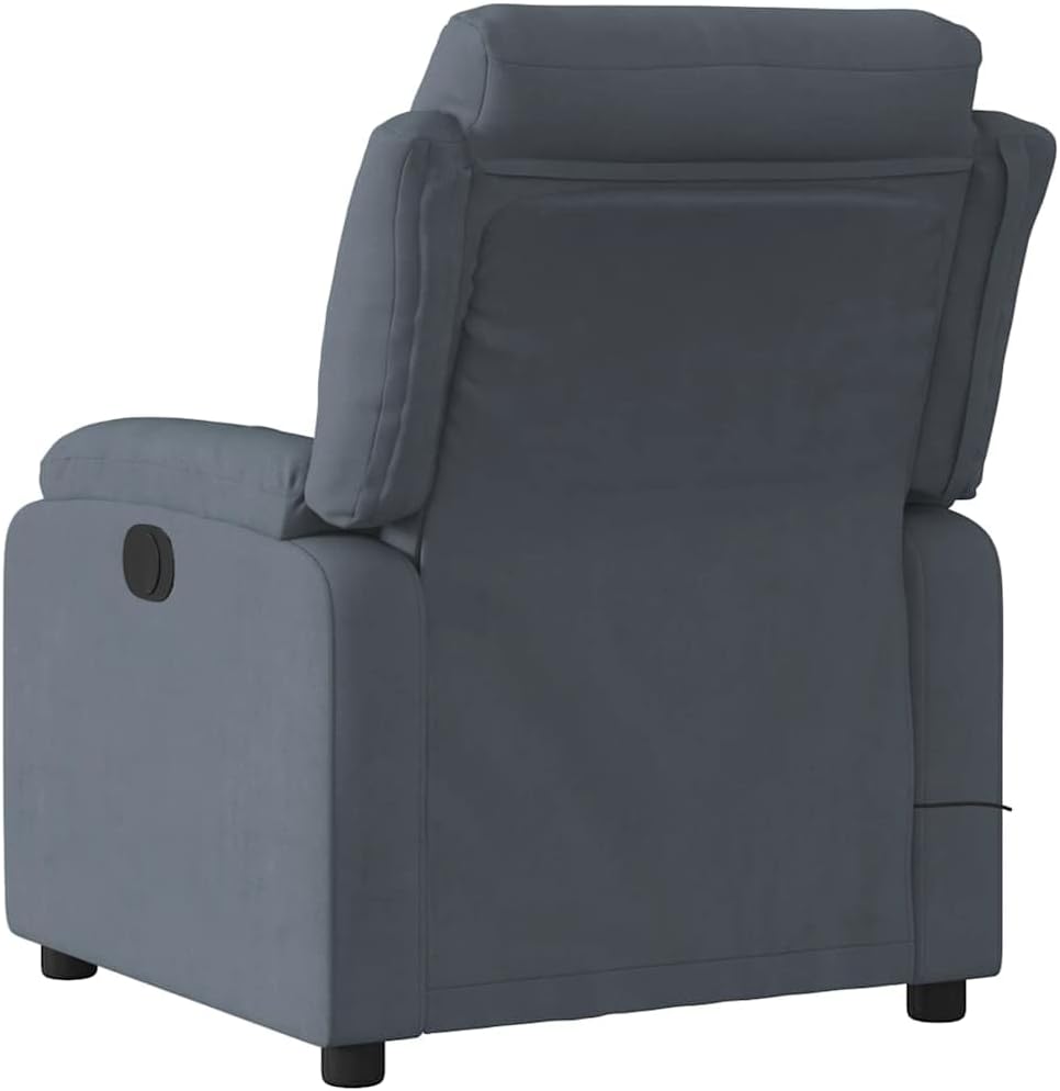 vidaXL Dark Gray Velvet Electric Massage Recliner - Motorized Footrest/Backrest Adjustment, Vibrating 6-Point Massage with Side Pocket