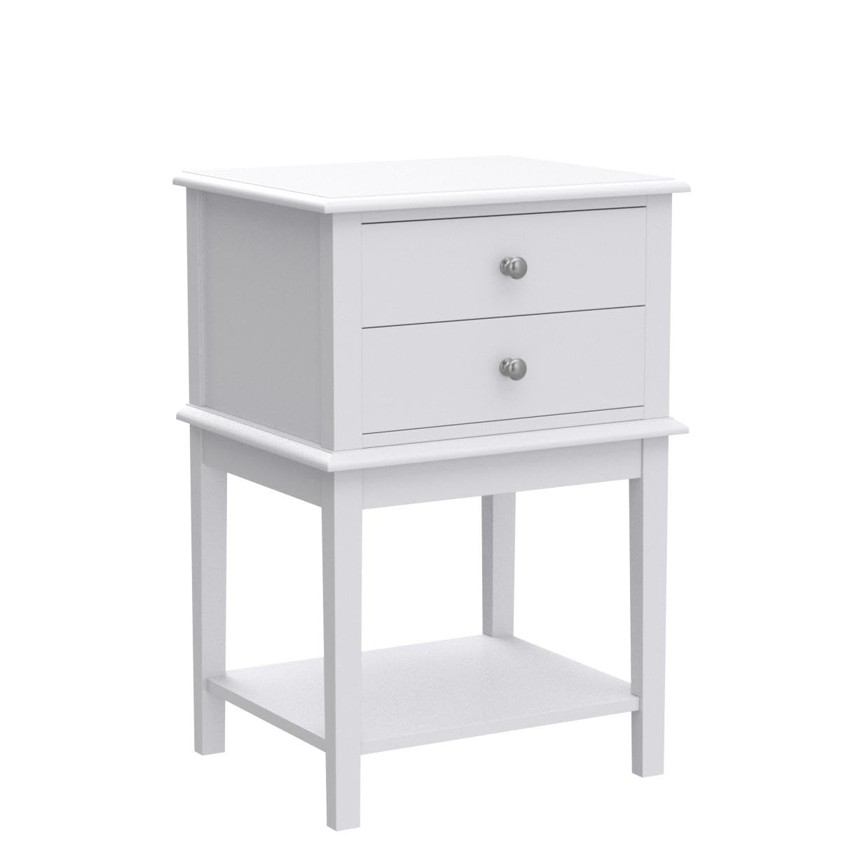 White Nightstand 2 Drawers and Storage Shelf, 28" High Bedroom Night Stand