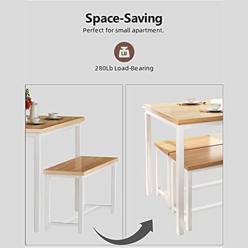 Dining Room Table Set, Kitchen Table Set with 2 Benches, Ideal for Home