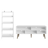 TV Stand with 1 Door and 4 Shelves + Ladder Shelf Standing Bookcase - White
