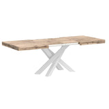 Emma 140 Extendable Dining Table, Rustic Oak with White Crossed Legs,