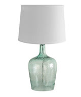 19" h Artisanal Hand-Blown Aqua Green Sea Glass Coastal Style Table Lamp, White Linen