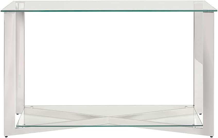 Townley Collection Console Table with Polished Stainless Steel Legs and Durable Glass Top