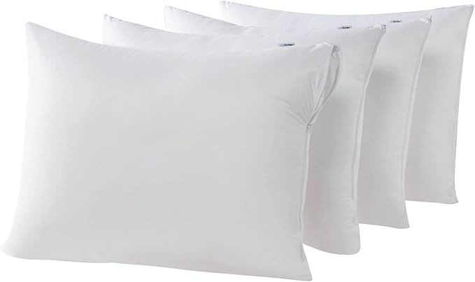 4 Pack Waterproof Down Feather Proof Pillow Protectors with Zipper King Size Set of 4 Poke Proof Bed