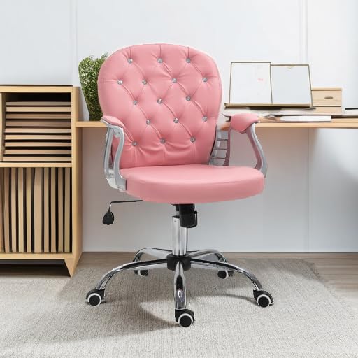 Pink Button Tufted Office Chair with Padded Armrests