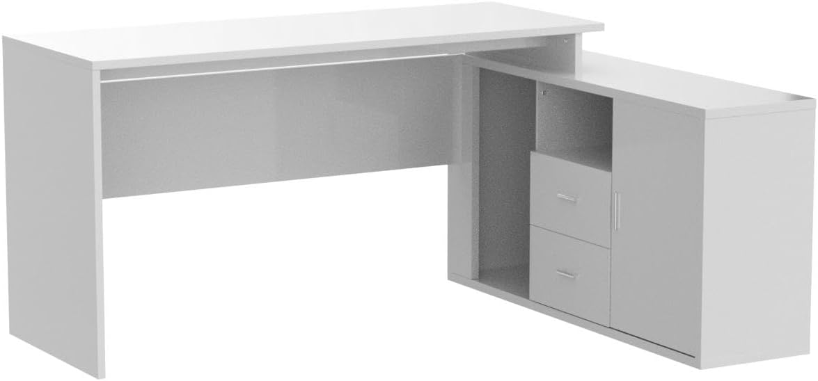 Office Computer Desk Corner Desk with 2 Drawers and 2 Open Cubes