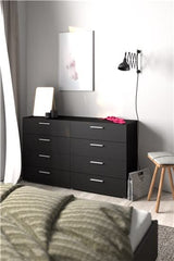 Tvilum 8 Drawer Double Dresser, 15.85" D x 55.12" W x 32.17" H, Black Matte