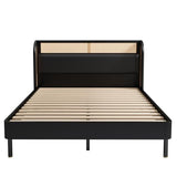 platform Bed Frame, Rustic & Bohemian Unique Style, Modern Rattan Wood Platform