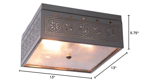 Square Pierced Ceiling Light with Chisel Design - Country Tin Finish