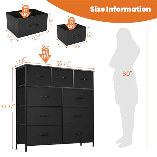 NCH2-9BC-SW-BK, 9 Drawers, Black