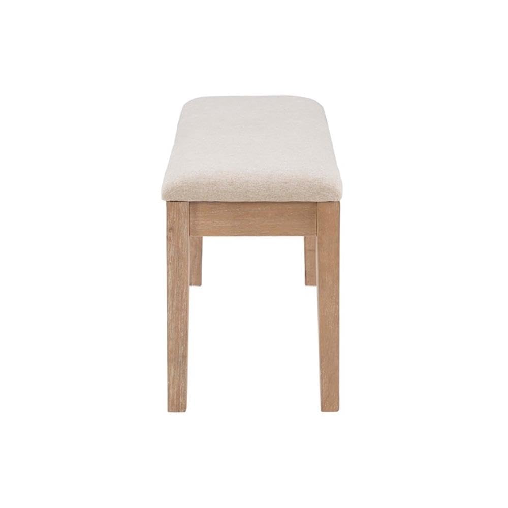 Miles Sturdy Wood Bench Light Beige Padded Seat in Natural Lacquer