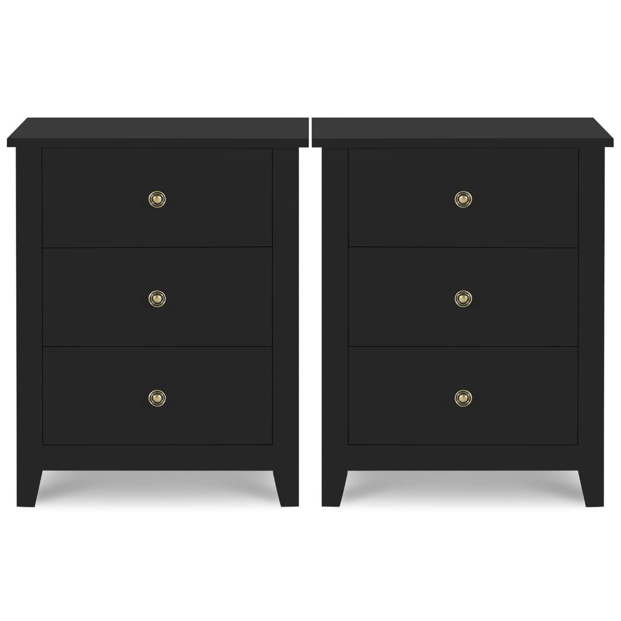 Black Nightstands with Drawer - Set of 2 Modern Bedroom Night Stands, Tall Wood Bedside Tables