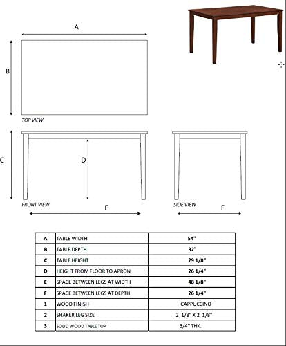 Kurmer Rectangular Wood Dining Room Kitchen Table, Cappuccino