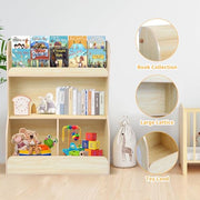 Bookshelf & Montessori Toy Storage Cubby, 3 Tiers Children Wooden Bookcase