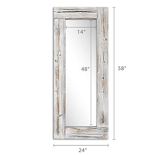 Rustic Farmhouse Full Length Mirror - Wood Frame Floor Standing Bedroom Mirror