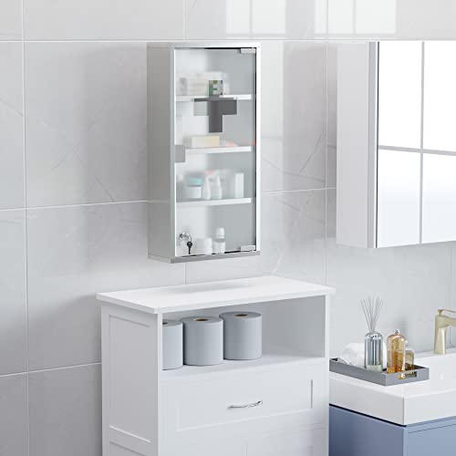 Wall Mounted Medicine Cabinet, Locking Wall Cabinet with 4 Tier Shelves