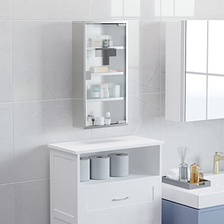 Wall Mounted Medicine Cabinet, Locking Wall Cabinet with 4 Tier Shelves