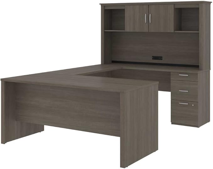 Logan U or L-Shaped Executive Office Desk with Pedestal and Hutch in Antigua, 66W