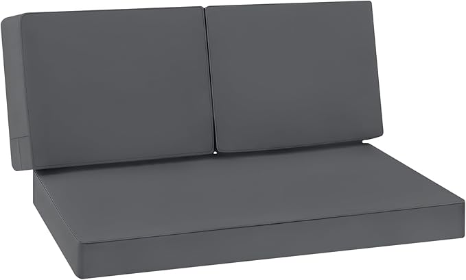 Outdoor Loveseat Cushion Set 46 x 26 Inch Waterproof & 3-Year Fade Resistant Patio Furniture Cushions with Removable Cover, Ties and Hidden Zipper for Sofa Bench Couch Pads Set of 3, Blue