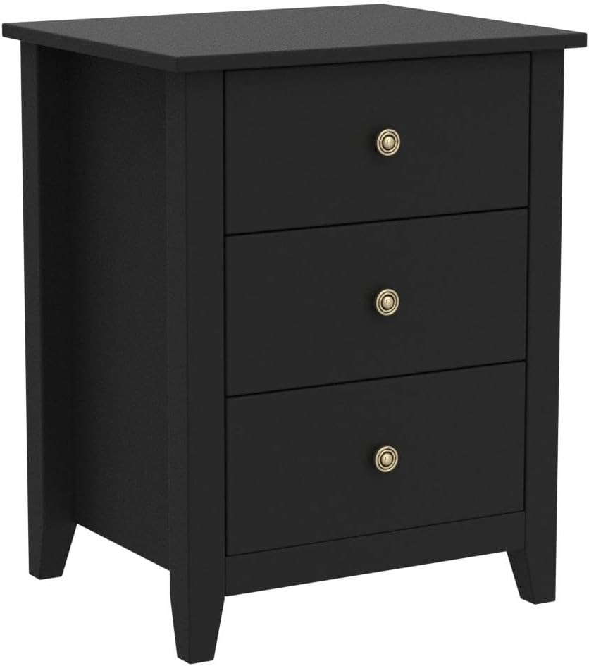 Black Nightstands with Drawer - Set of 2 Modern Bedroom Night Stands, Tall Wood Bedside Tables