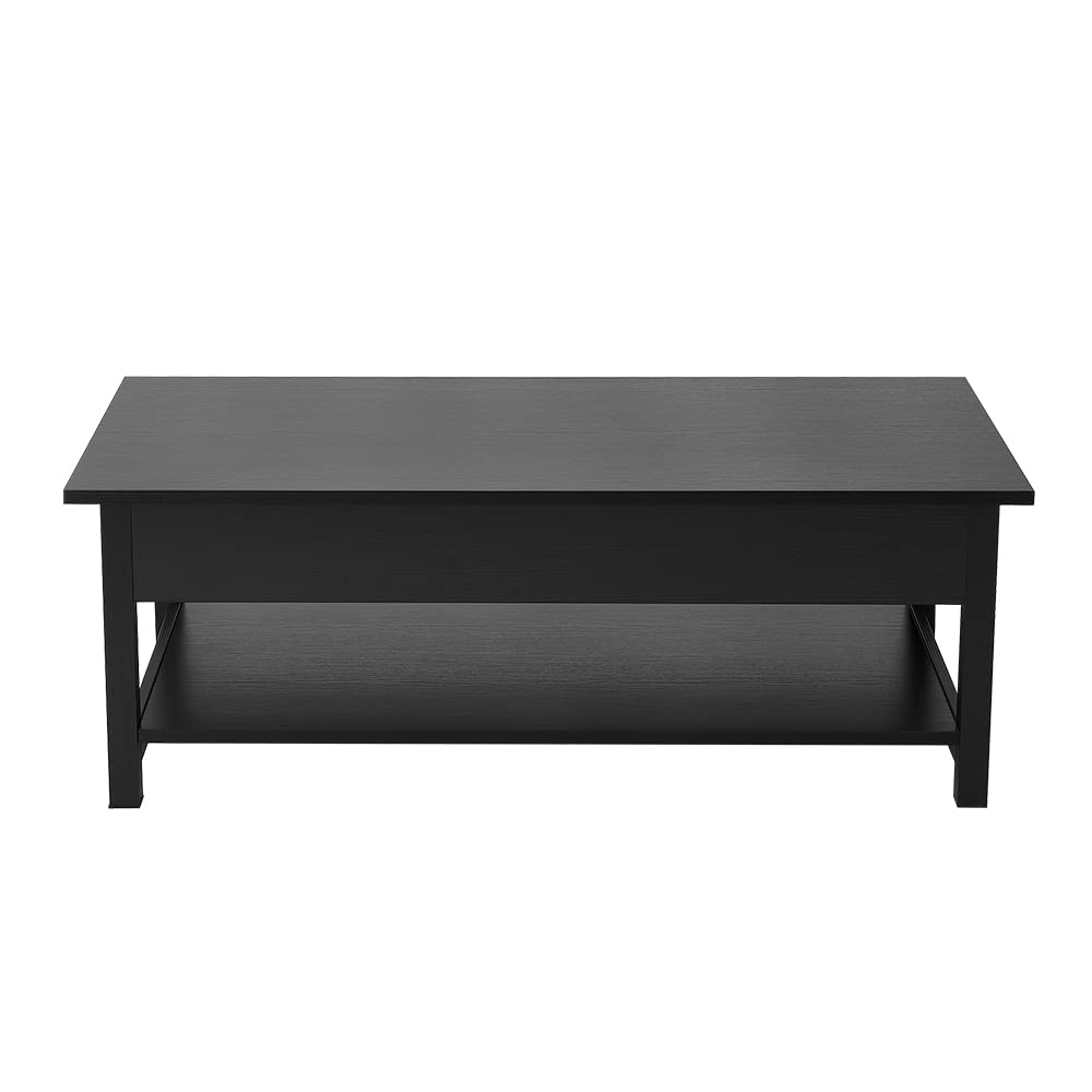 Lift Top Coffee Table with Hidden Compartment & Open Storage Shelf