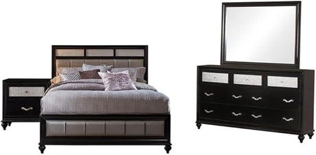 Barzini 4-Piece Bedroom Set with Upholstered Headboard, Eastern King, Black