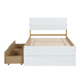 Bed Frame, with 2 Drawers, White High Gloss Headboard Footboard, No Spring Box Needed,