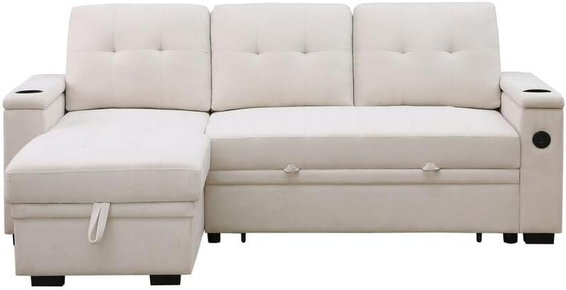 Modern Reversible Sleeper Sectional Sofa L-Shaped Pull Out Sleep Sofabed