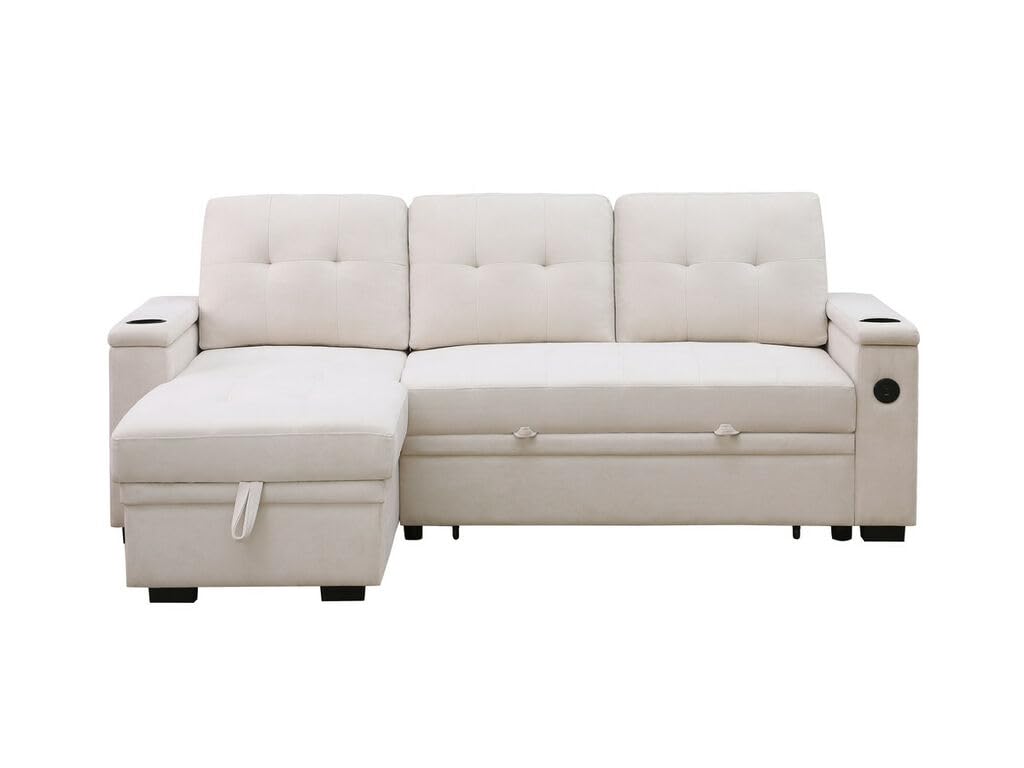 Modern Reversible Sleeper Sectional Sofa L-Shaped Pull Out Sleep Sofabed