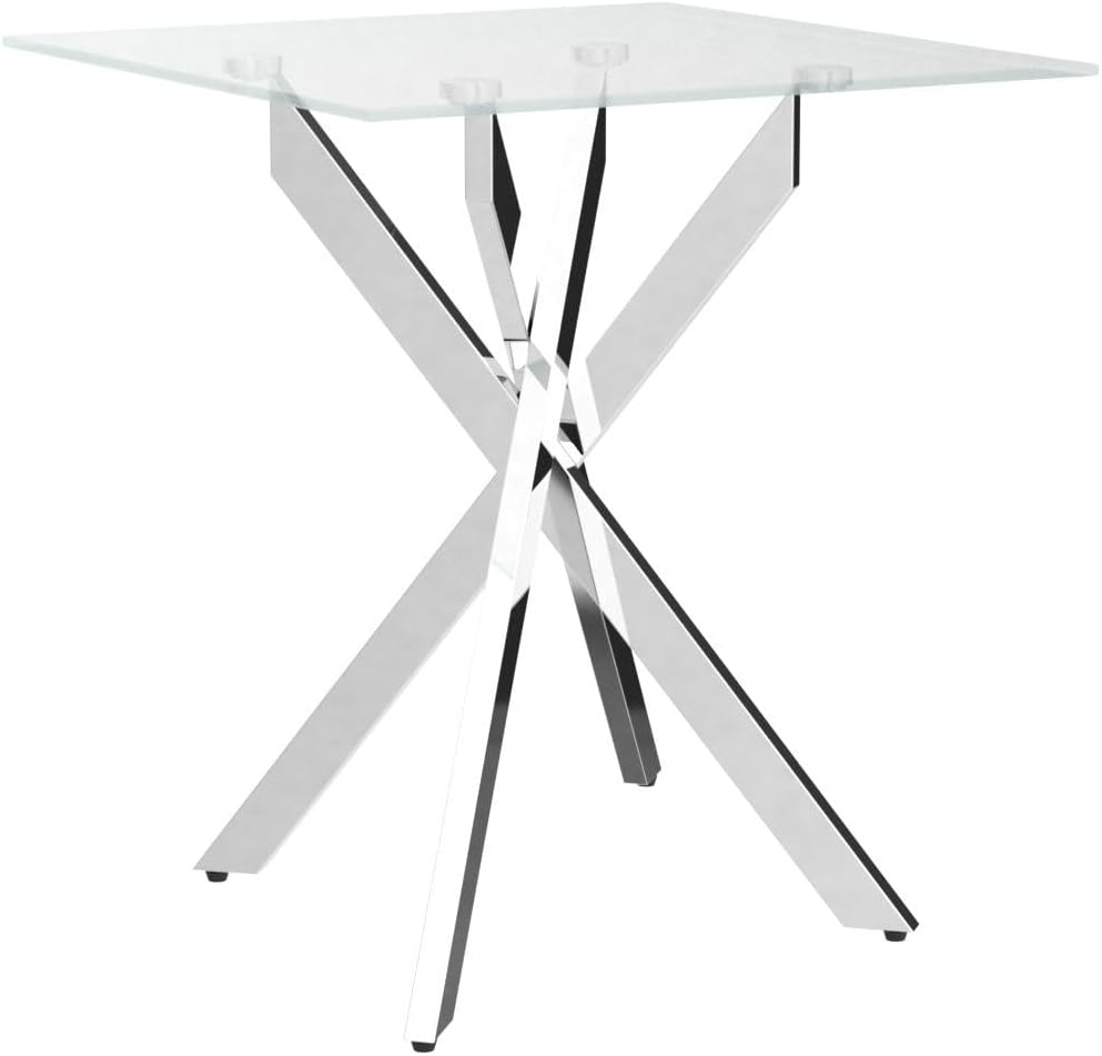 Modern Style Square Side Table with Tempered Glass Top and Metal Tubular Legs