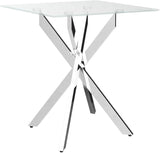 Modern Style Square Side Table with Tempered Glass Top and Metal Tubular Legs