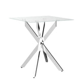 Modern Style Square Side Table with Tempered Glass Top and Metal Tubular Legs