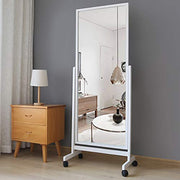 Full Length Floor Mirror With Wheels, 64"x22", Large Standing Tilting Swivel With Wood Frame & Stands